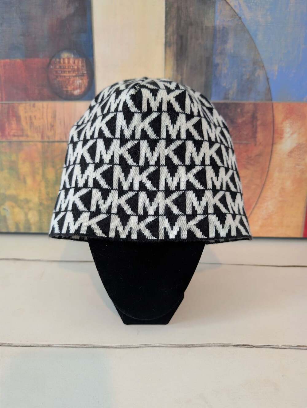 Michael Michael Kors MK Logo Beanie Hat Black White Acrylic Winter Cozy Unisex